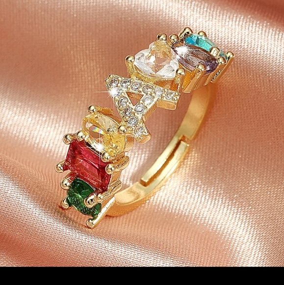 Colorful Zircon Letter Decor Ring - Picture 2 of 7